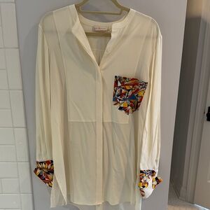 Tory Burch Cream Shirt with Colorful Geometric Accents